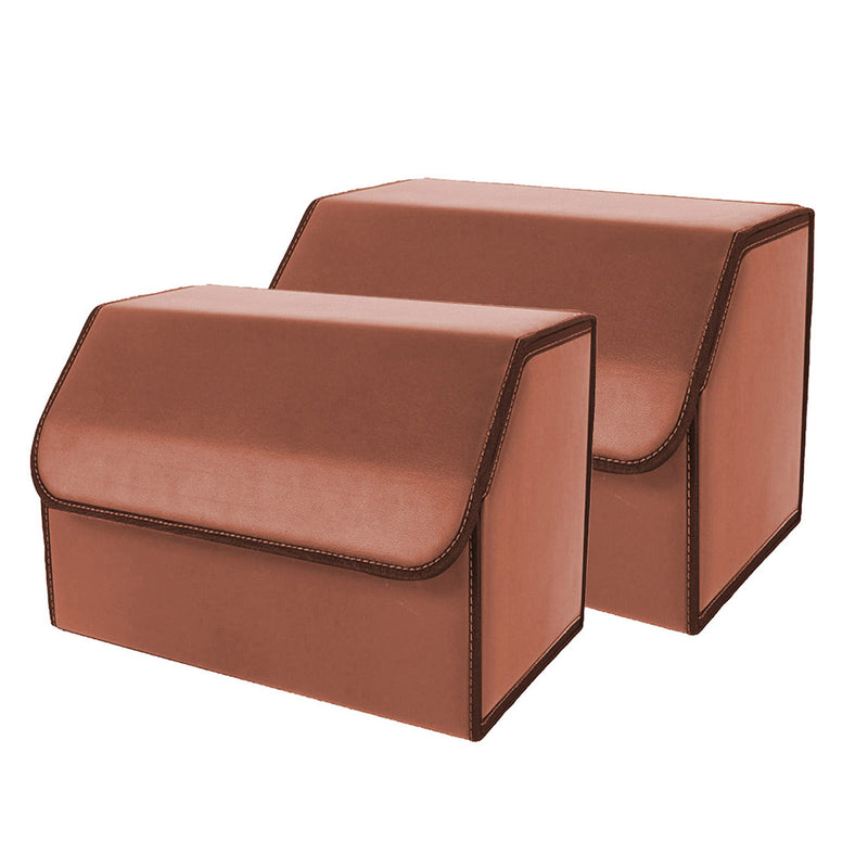 2X Leather Car Boot Organizer 30x30x30cm Collapsible Black Red Stitch