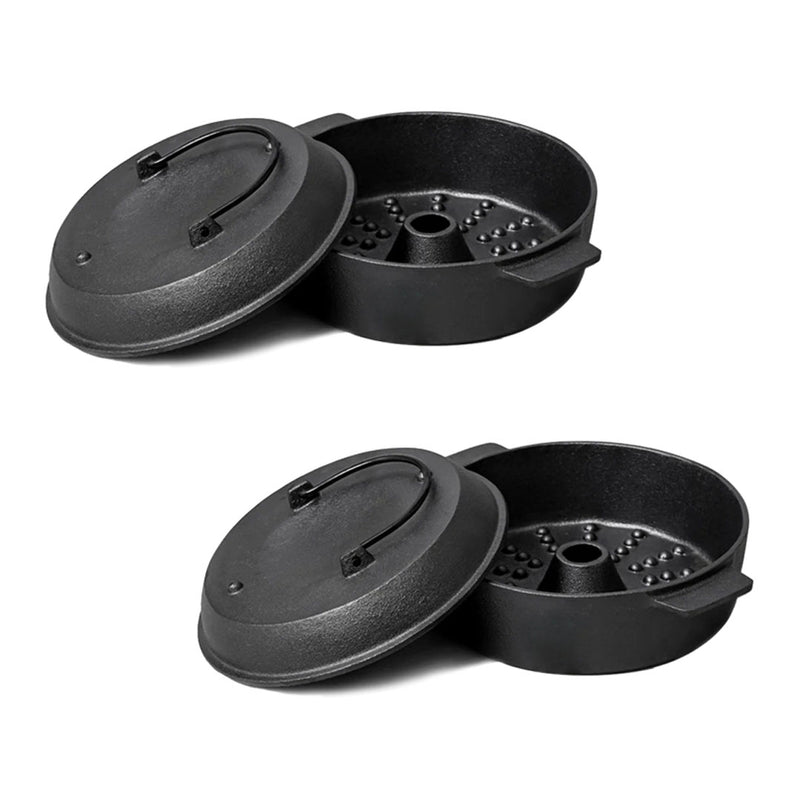 2X 28cm Cast Iron Dutch Oven Pot Pre-Seasoned Non-Stick Camping Cookware