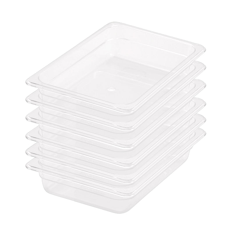 65mm Clear Polycarbonate GN Pans Set of 6 Food Tray Storage Dishwasher Safe