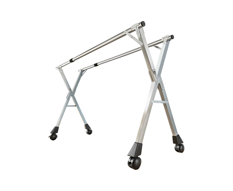 2.0m Stainless Steel Drying Rack Portable Foldable Wheeled Silver 40kg Capacity