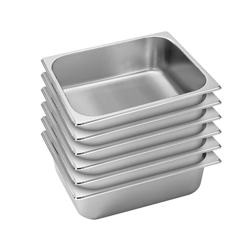 6X Stainless Steel 1/2 Gn Pan 27x33x10cm Deep Stackable Reinforced Edge