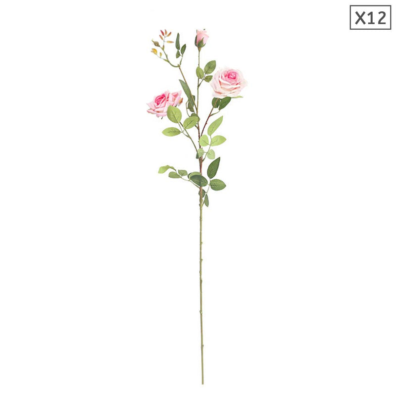 12pcs Artificial Silk Flower Bouquet Real Touch Roses Pink Home Wedding Decor