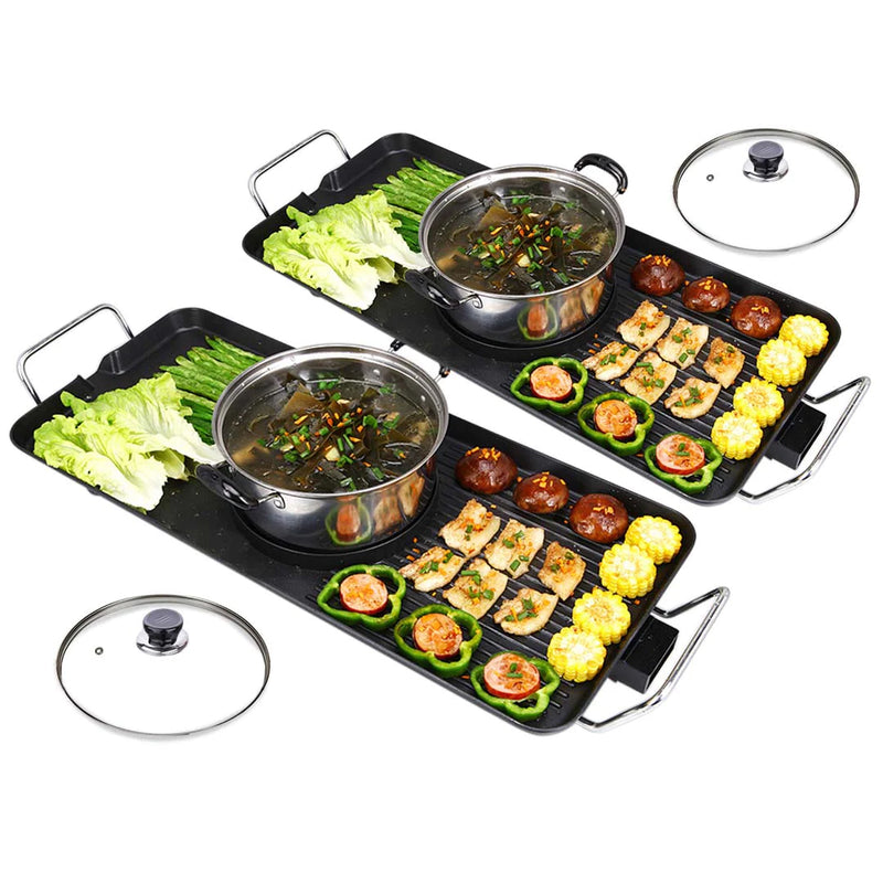 2X Electric Hot Pot Grill Dual Surface Non Stick Black 2900W 220mm