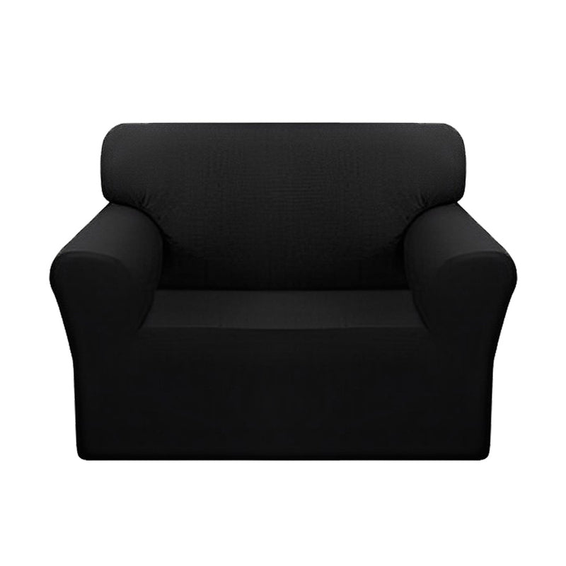 1 Seater Black Stretch Polyester Sofa Slipcover Fits 90 To 140 Cm