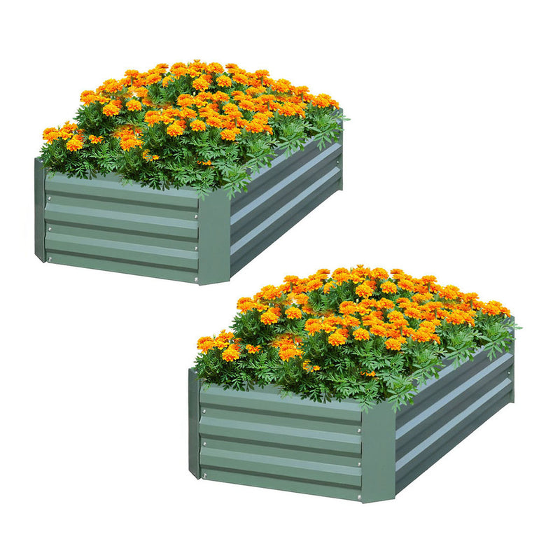 2X Raised Garden Bed 120X90X30cm Galvanized Iron Rectangular Green Outdoor