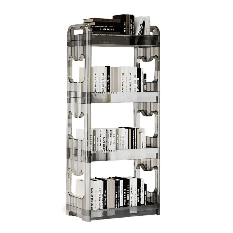 Clear 4 Tier Bookshelf Organizer 38X24X90cm Plastic Trolley Rack with Wheels