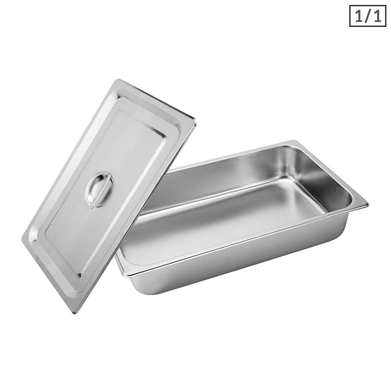 Full Size 1/1 Gastronorm Stainless Steel Pan 53x32.5x10cm With Lid