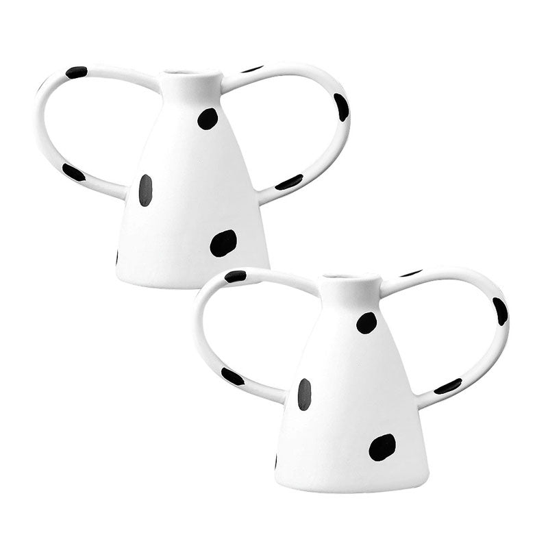 2X Ceramic Polka Dot Ornament Vase 23.5x11x15cm White Handmade