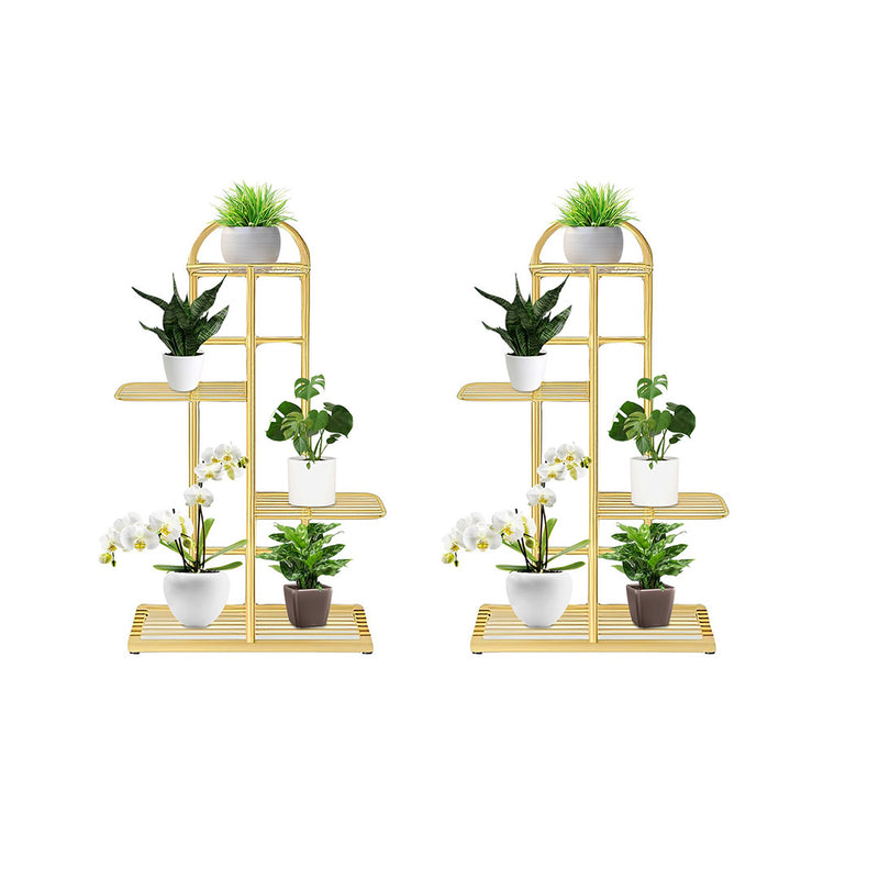 2X 4 Tier 5 Pots Metal Plant Stand Gold 82cm Indoor Office