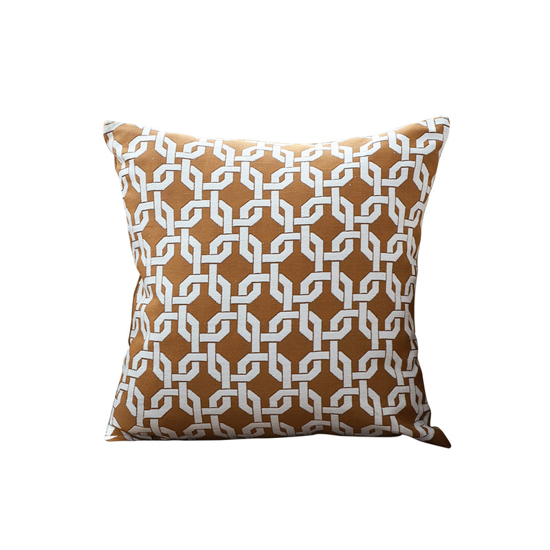 Square Throw Pillow Polyester 45X45X14Cm Jacquard Checkered Chain Brown