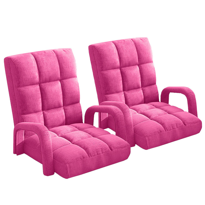 2X Foldable Pink Floor Recliner Chair Adjustable Armrest Linen 135cm x 58cm