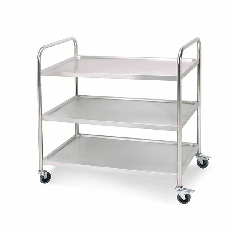 3 Tier Stainless Steel Food Cart 86x54x94cm Utility Trolley With Locking Wheels