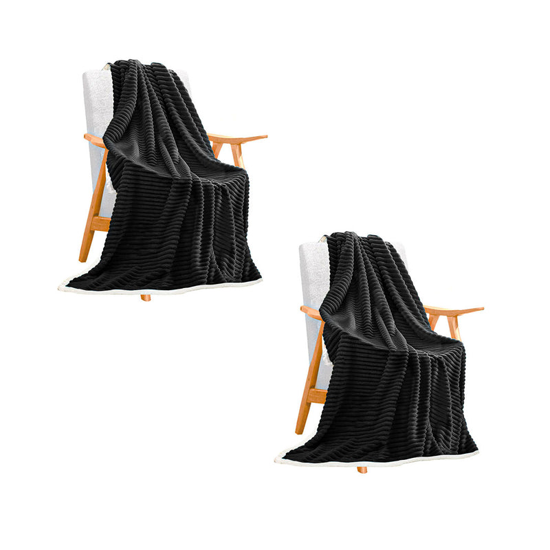 2X Double Sided Thick Flannel Polyester Throw Blanket 200x220cm Black