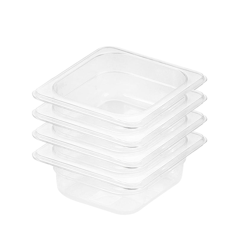 Clear Gastronorm GN Pan 1/6 Polycarbonate Food Tray Dish Set 4 Pack