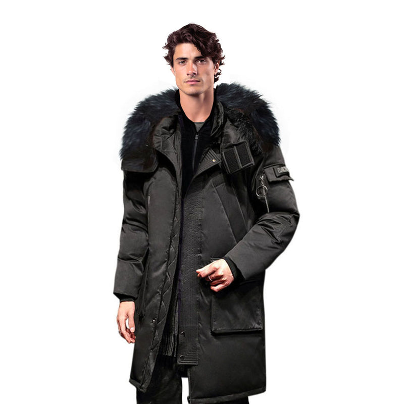 3XL Black Hooded Duck Down Jacket Quilted Lightweight Polyester Elastane