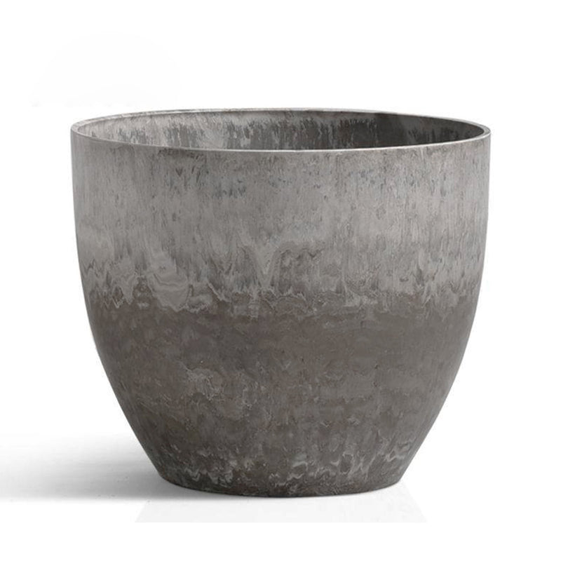Tapered Round Resin Plant Pot 32cm Rock Grey Concrete Look Indoor Lightweight