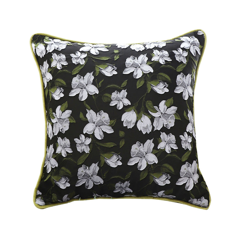 Velvet Pillow 45cm Square Olive Green Blossom Design Plush Throw Cushion