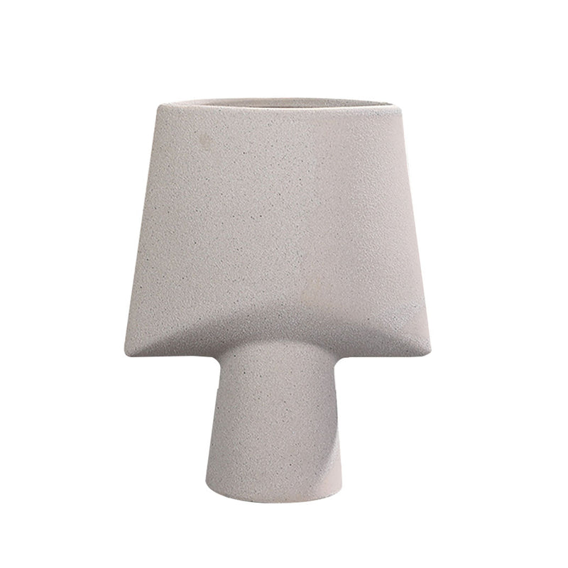 Geometric Ceramic Vase 21x25.5cm Matte Gray Living Room Decor