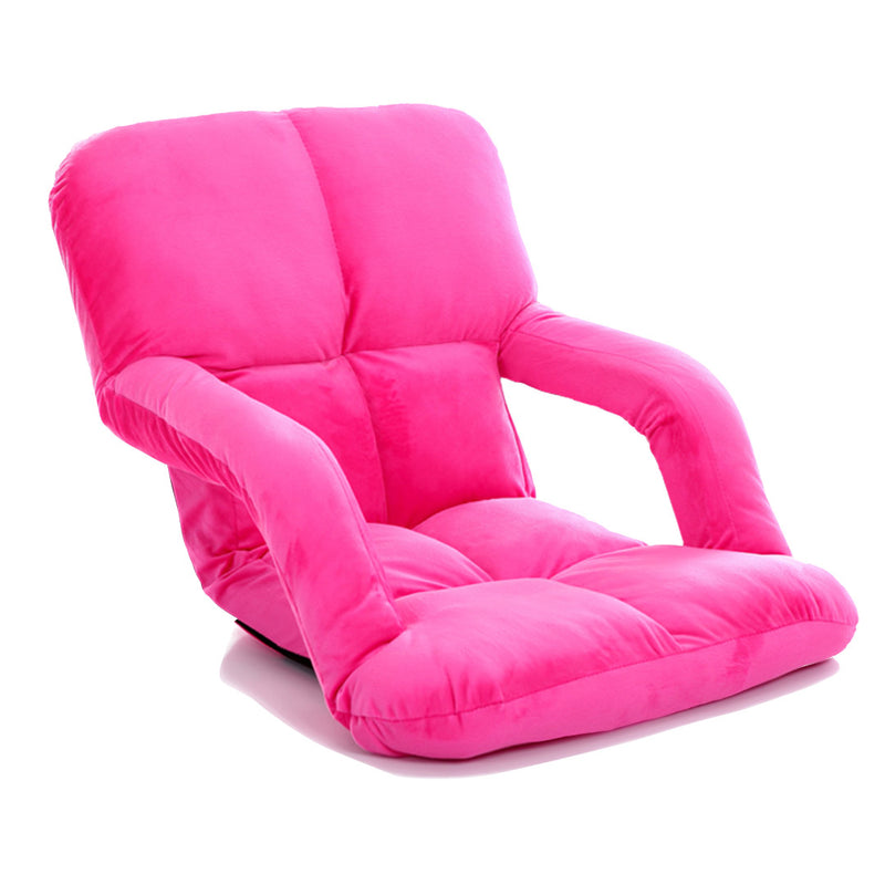 Foldable Flannel Floor Recliner Chair 95 x 55 x 14cm 5 Position Pink Armrest