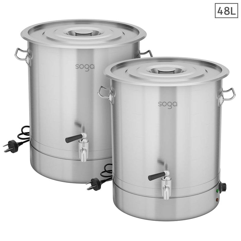 2X Commercial Electric Water Urn Stainless Steel 48L 2200W