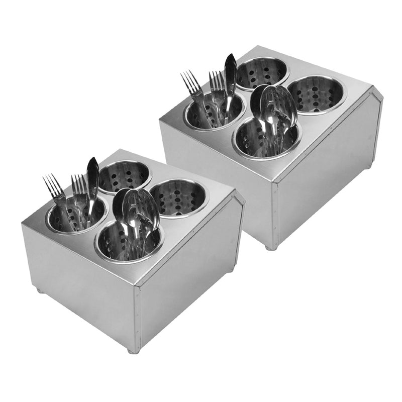 2X 18/10 Stainless Steel Commercial Square Cutlery Holder 265X305X200mm 4 Holes