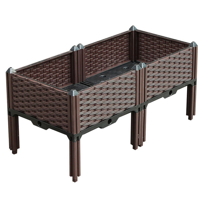 80cm Raised Planter Box Rectangular Plastic Self Watering Dark Brown With Legs