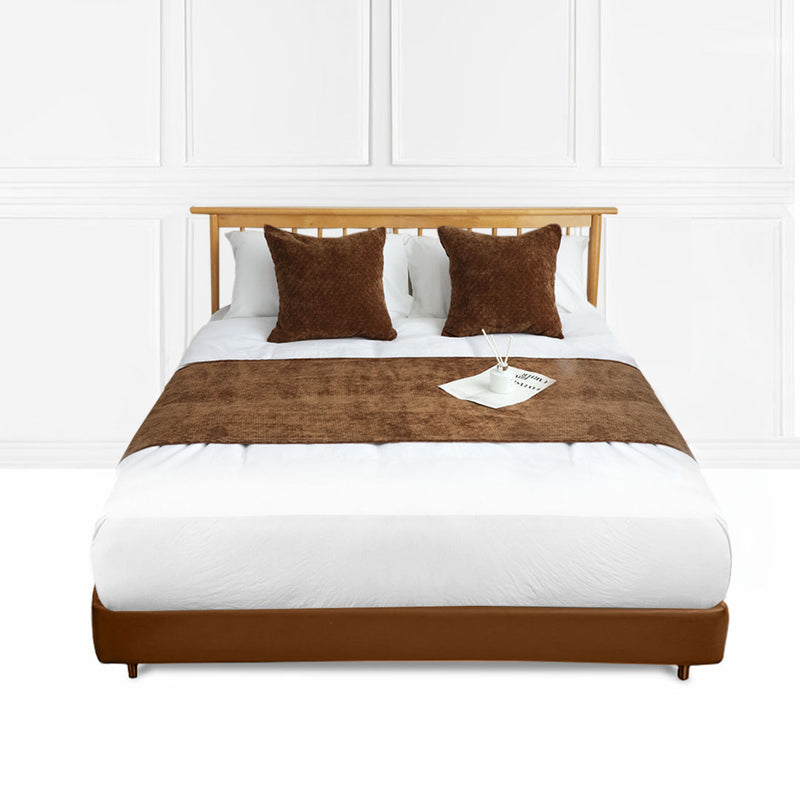Polyester Queen Bed Scarf Runner 70x210cm 45cm Cushions Chocolate Set of 3
