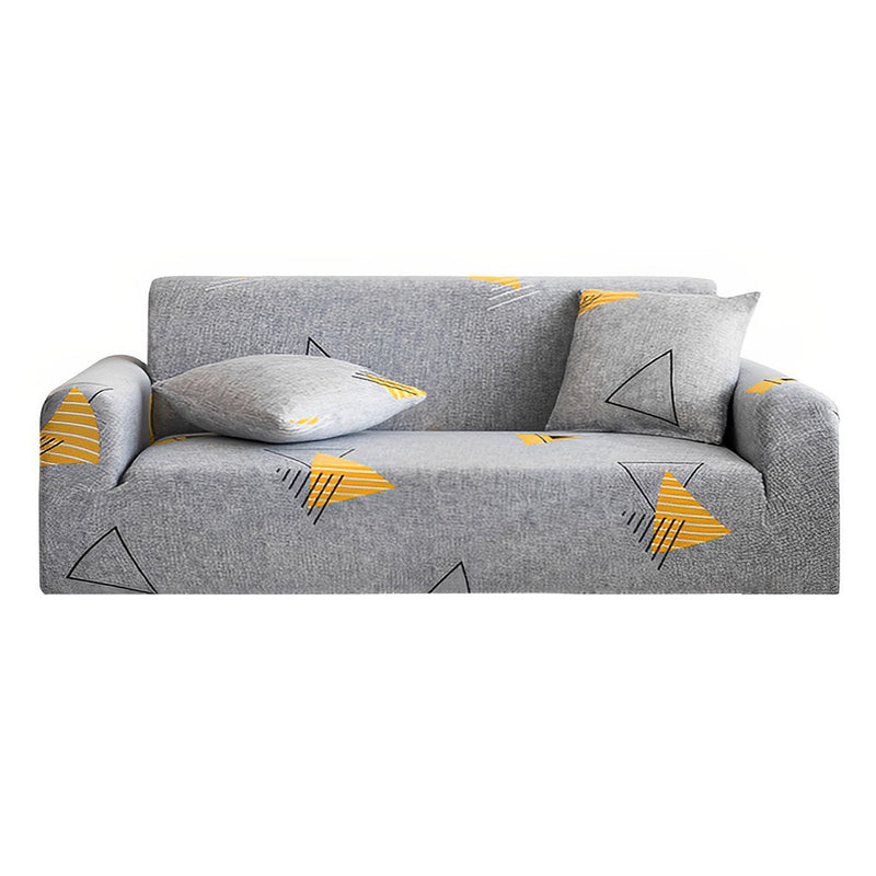 3-Seater Sofa Cover Grey Geometric Print High Stretch Couch Protector