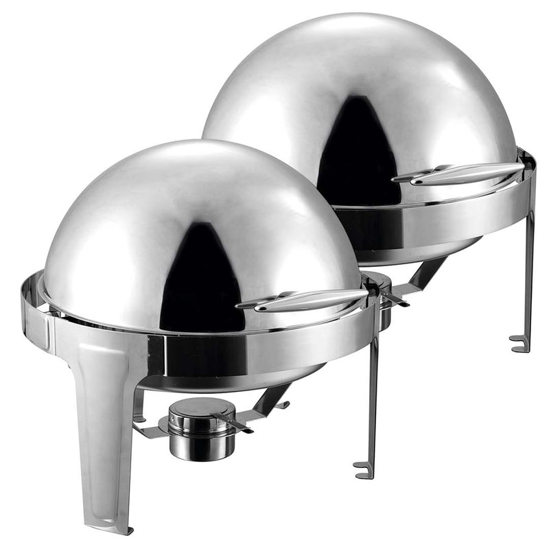 2X 6L Stainless Steel Round Roll Top Chafer Buffet Warmer Dishwasher Safe