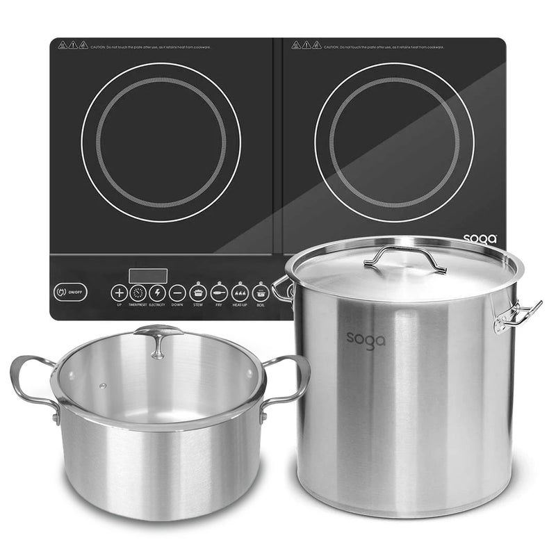 Dual Induction Cooktop 2 Burners 17L Stainless Steel Stockpot Casserole Set