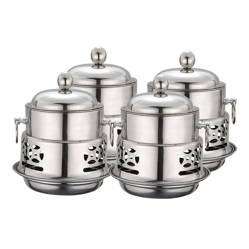 4X Stainless Steel Mini Hot Pot 20cm Single Person Alcohol Burner With Lid