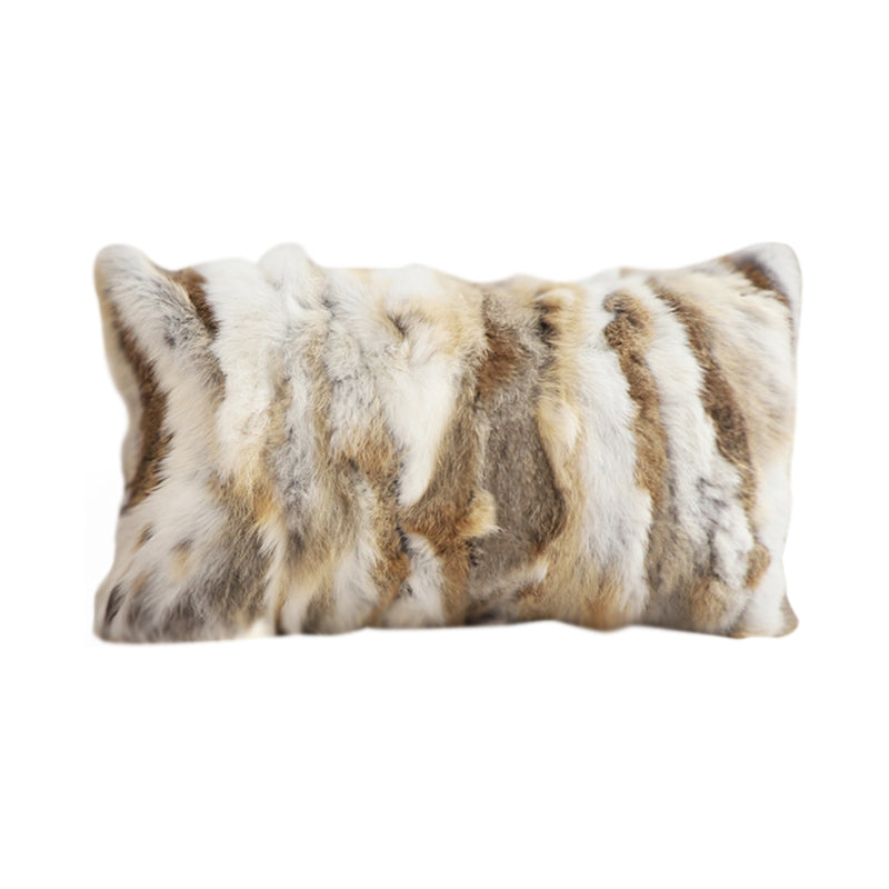 Lumbar Throw Pillow Plush Rabbit Fur Fleece 30x50x14cm Coffee