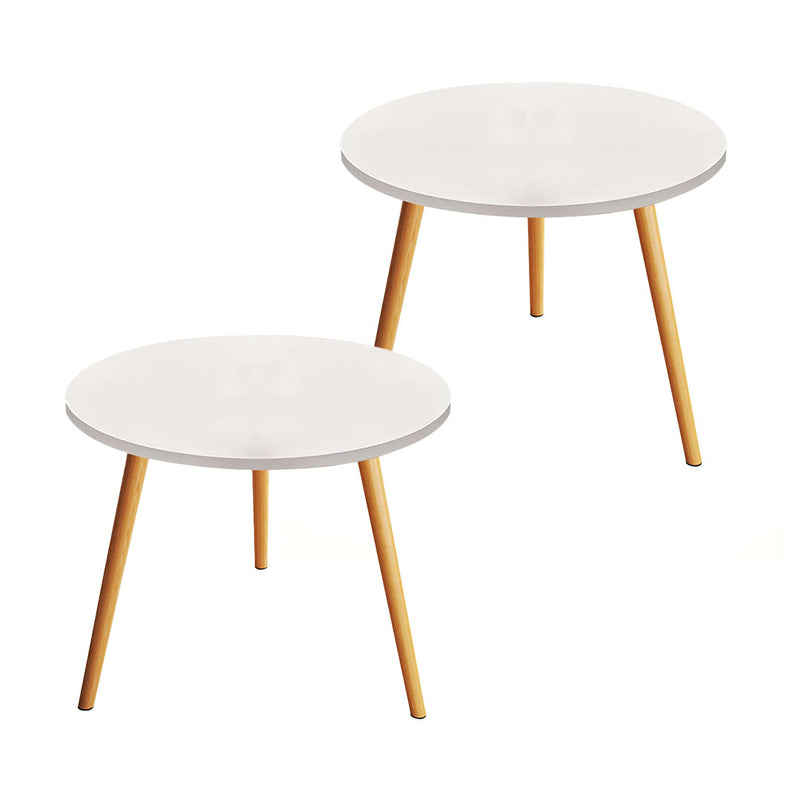 2X 60x60cm White Side Coffee Table Walnut Top Solid Wood Legs Modern
