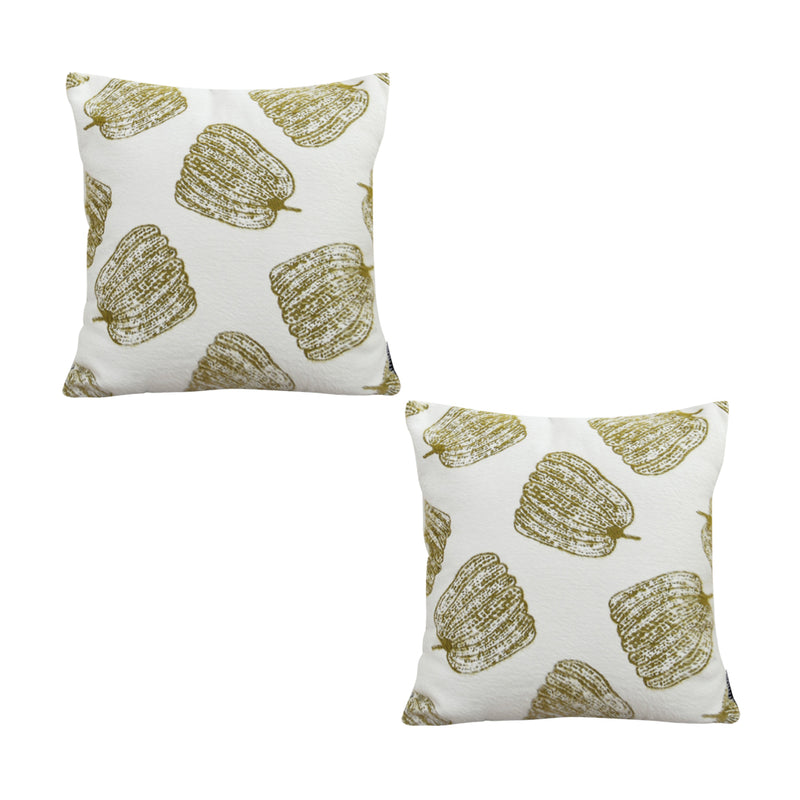 2X Throw Pillow Polyester Cotton 50x50x18cm Pumpkin Print White Olive Green