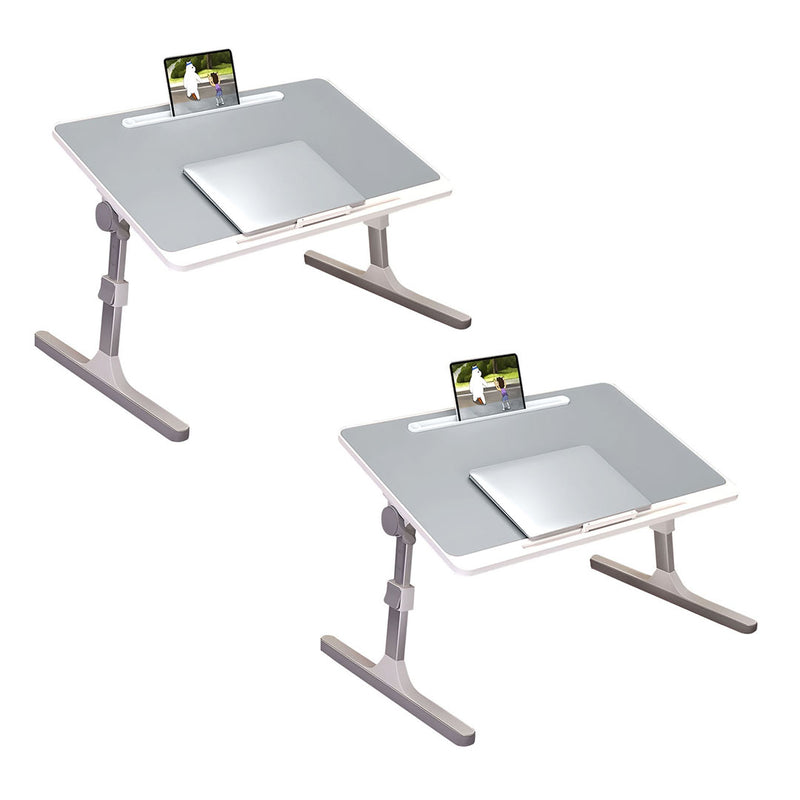 2X 60X40Cm Light Grey Foldable Laptop Bed Table Adjustable Legs Tablet Slot