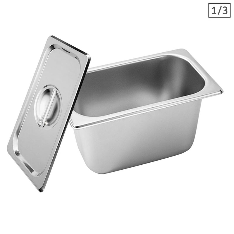 Gastronorm 1/3 Gn Pan Stainless Steel 33.4x18.2x15cm Deep Stackable With Lid