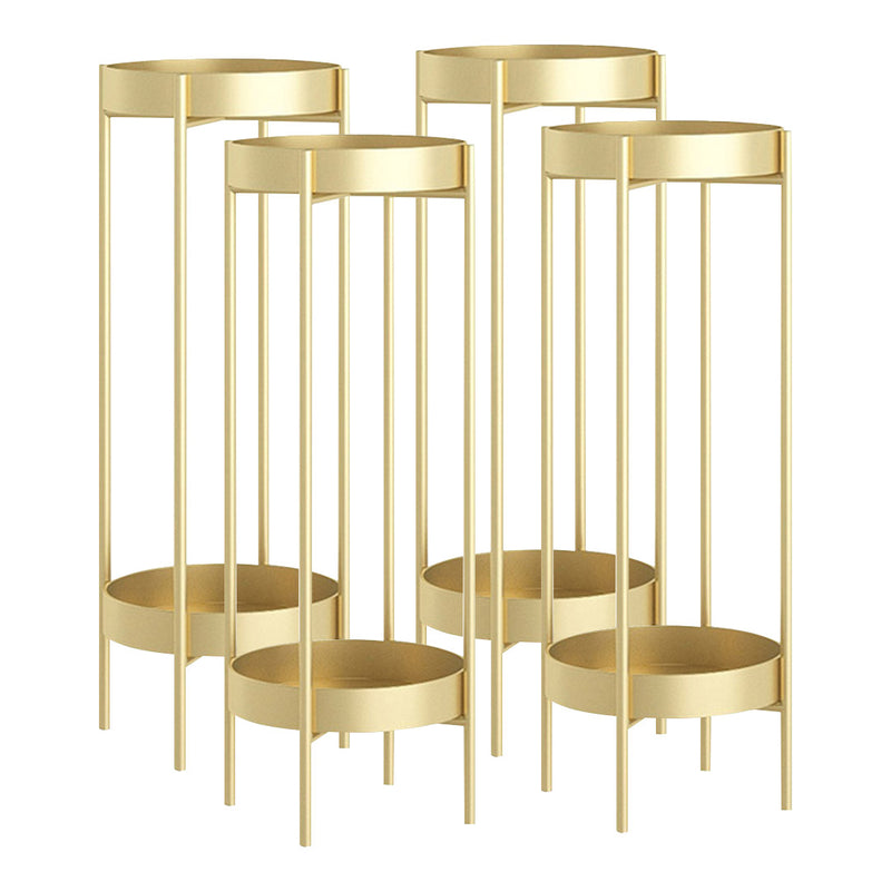 4X 2 Layer 80cm Gold Metal Plant Stand With Enamel Pots Corner Shelf