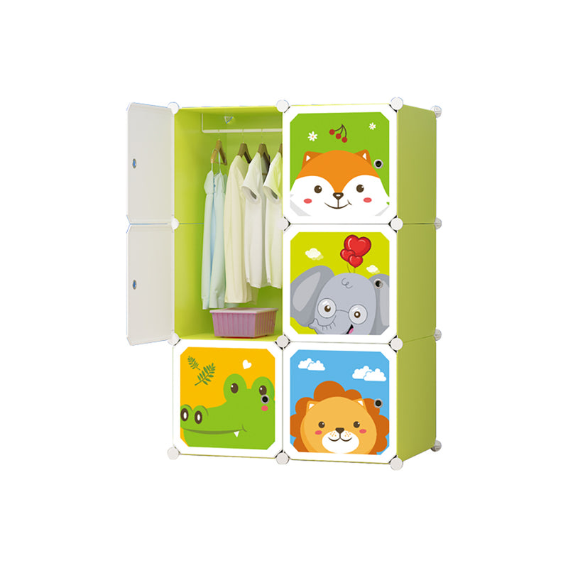 6 Cubes Portable Wardrobe Plastic Modular Storage Organizer Green 75x37x110.5cm