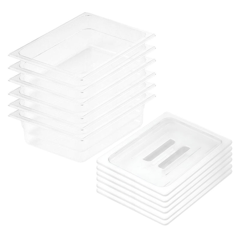 6X 100mm Clear Gastronorm Pans With Lid Polycarbonate Durable Food Tray Set