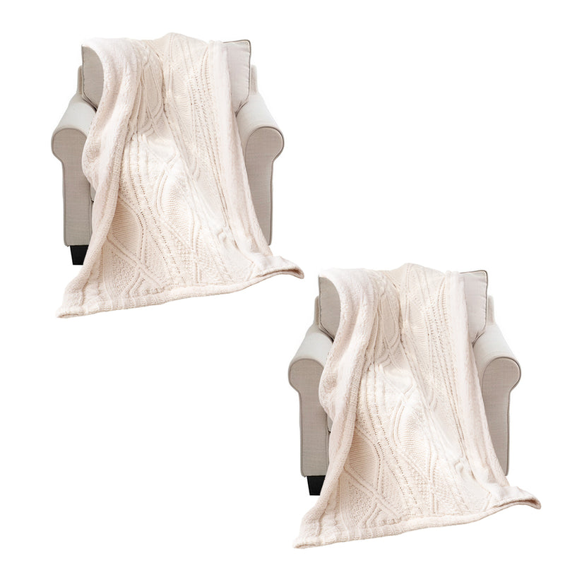 2X White Chenille Fleece Throw Blanket 200X230cm Two Sided Suede