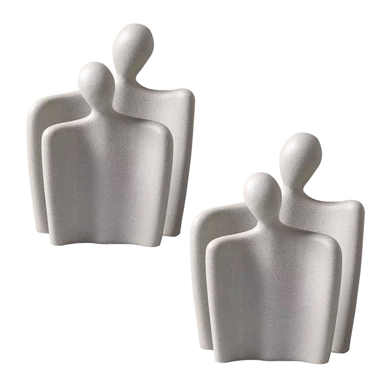 2X Ceramic Abstract Figurine Set Minimalist Modern Statues Matte Cream