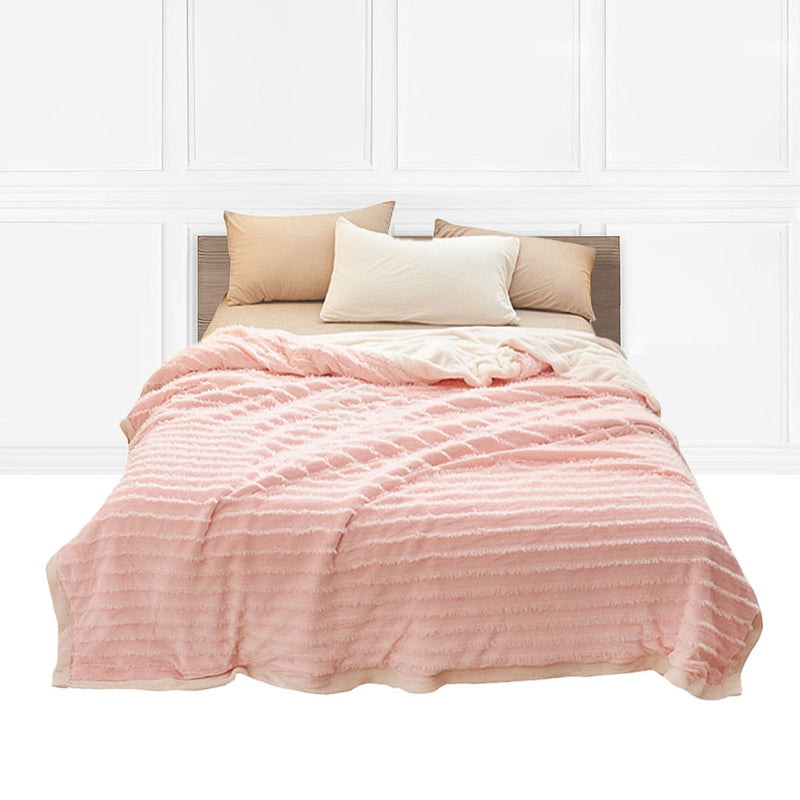 Pink Flannel Double Sided Throw Blanket 200x220cm Cozy Bed Sofa Coverlet