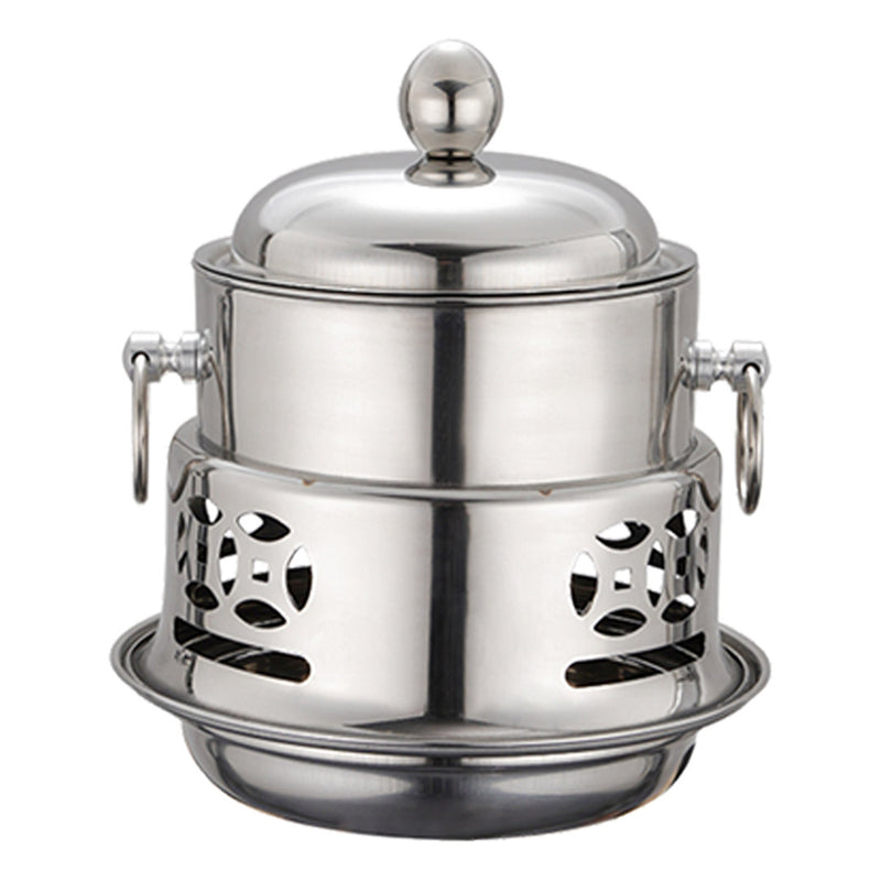 Stainless Steel Mini Single Person Shabu Hot Pot Alcohol Stove Burner Lid 20cm