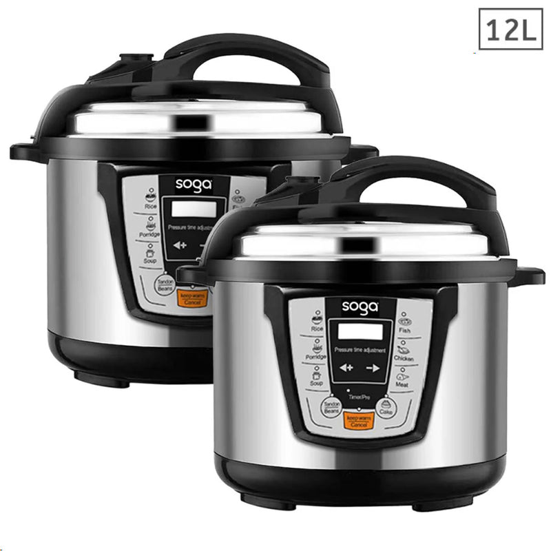 2X Electric Pressure Cooker 12L 1600W Stainless Steel Outer Nonstick Inner