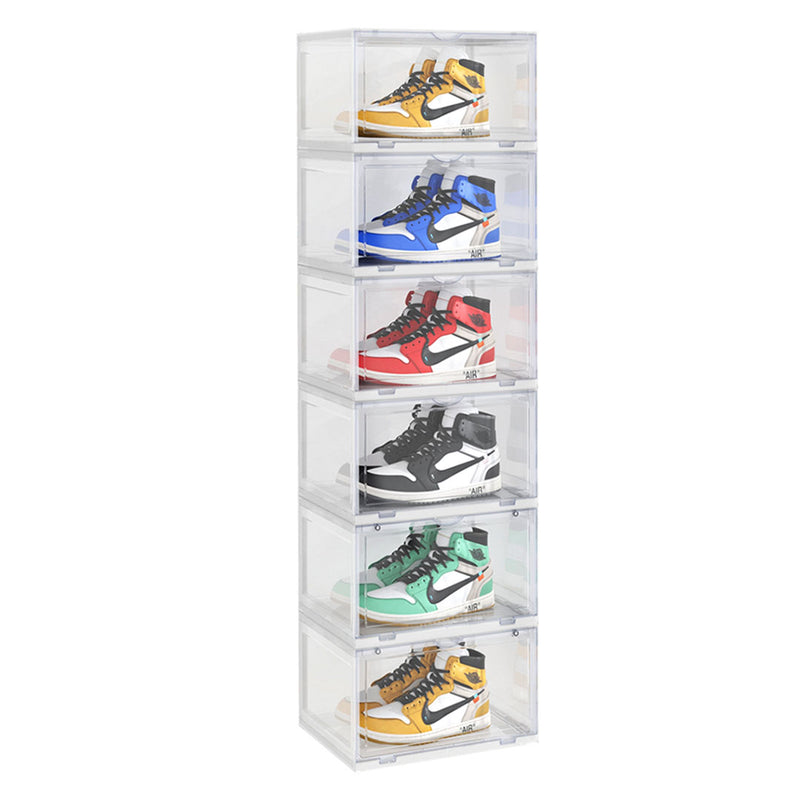 6 Tier Transparent Shoe Organizer Stackable Plastic Storage Box Magnetic Door