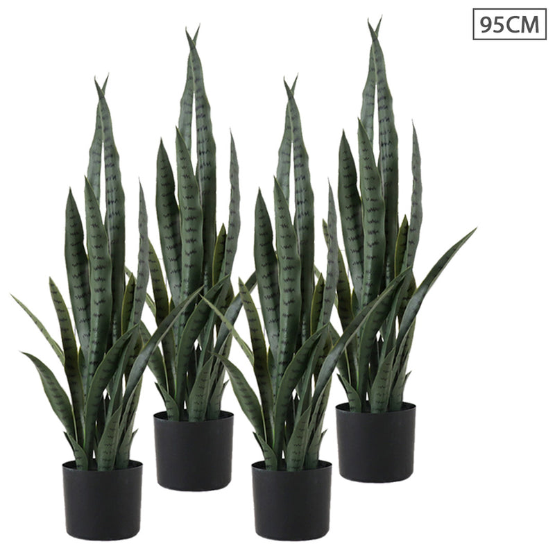 4X 95cm Artificial Sansevieria Snake Plants Plastic Green Black Planters