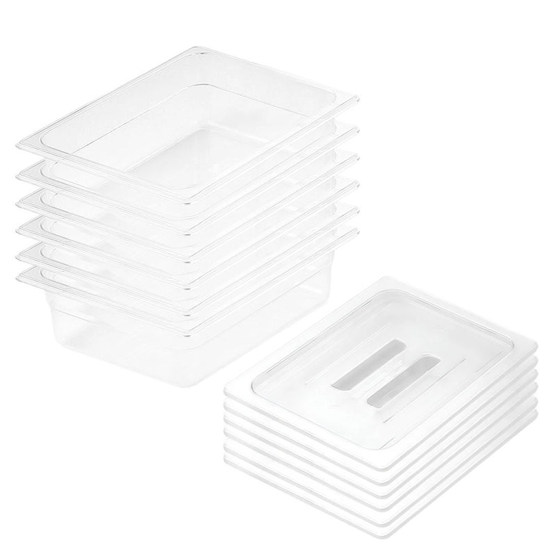 Clear Polycarbonate 150mm Gastro GN Pan Set of 6 with Lids Food Storage Tray