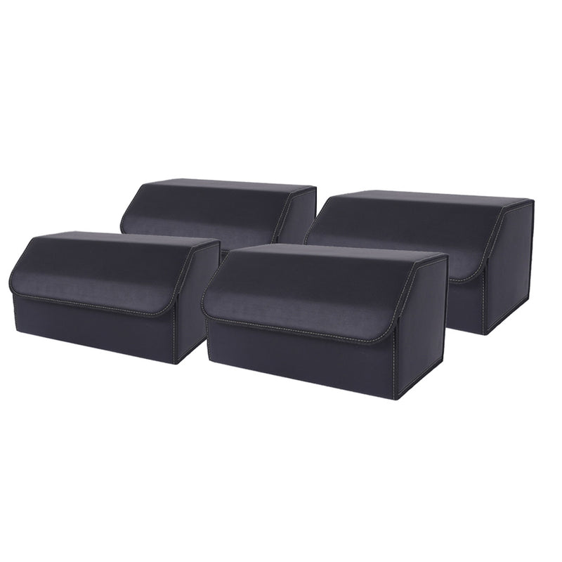 4X Leather Car Boot Collapsible Organizer Box 55X30X30Cm Black