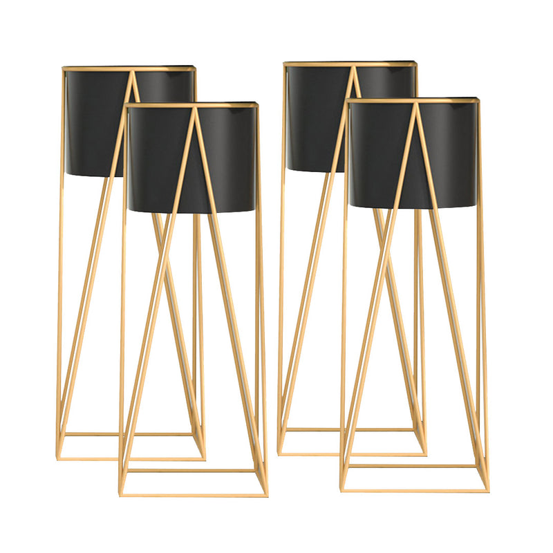 4X 70Cm Corner Plant Stand Painted Iron Gold Enamel Black Pot 20X23Cm Detachable