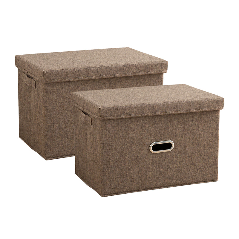2X Foldable Canvas Storage Box 37cmx27cmx26cm Coffee Durable Dustproof